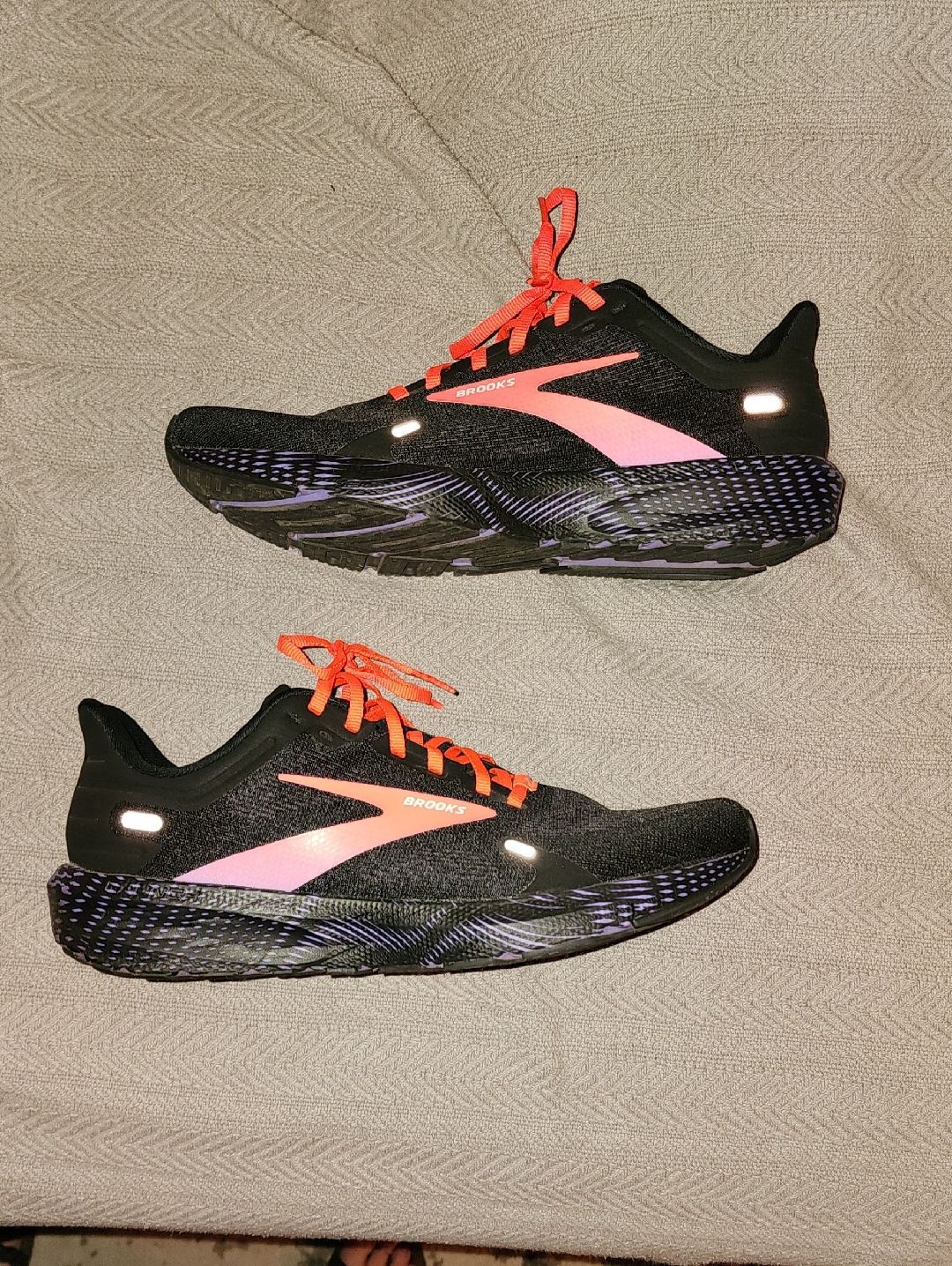 Brooks Womens Launch Gts 9- Black With Orange/Purple Accents And Orange Laces
